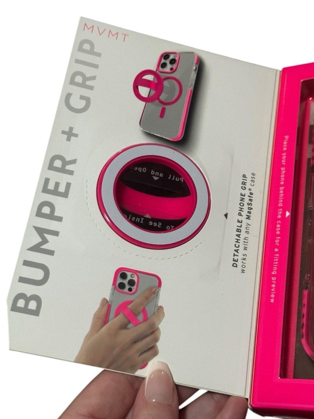 MVMT Clear iPhone 16 Case with Hot Pink Bumper & Detachable MagSafe Grip - Picture 3 of 4